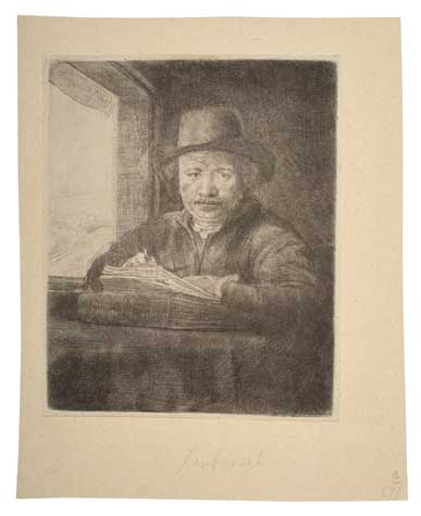 REMBRANDT VAN RIJN Self Portrait Drawing at a Window.